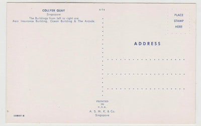 Collyer Quay Singapore Late 1950's Early 1960's Postcard - TulipStuff