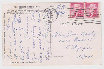 Conrad Hilton Hotel Grant Park Fountain Chicago Illinois 1958 - TulipStuff