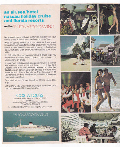 Costa Line Italian Cruises Intl TSS Leonardo Da Vinci 1977-78 Brochure - TulipStuff