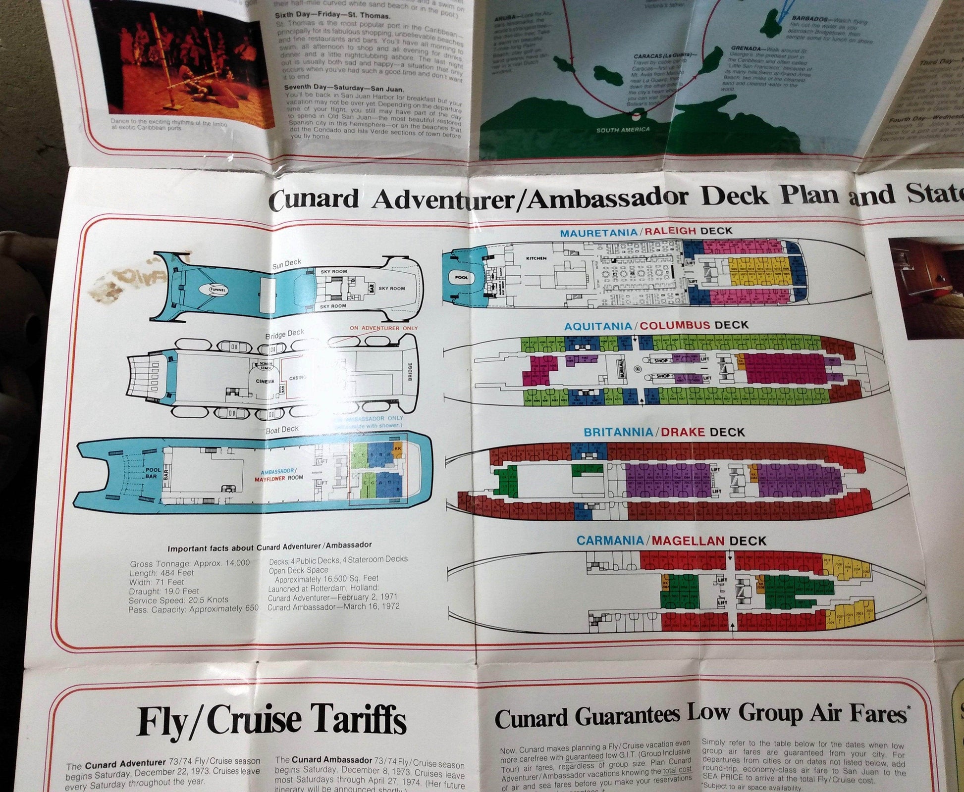 Cunard Ambassador / Adventurer 1973-1974 Caribbean Cruise Brochure - TulipStuff