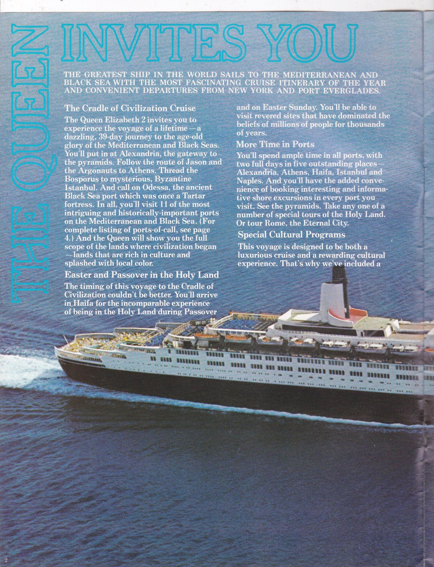 Cunard Line Queen Elizabeth 2 QE2 1976 Mediterranean Black Sea Brochure - TulipStuff