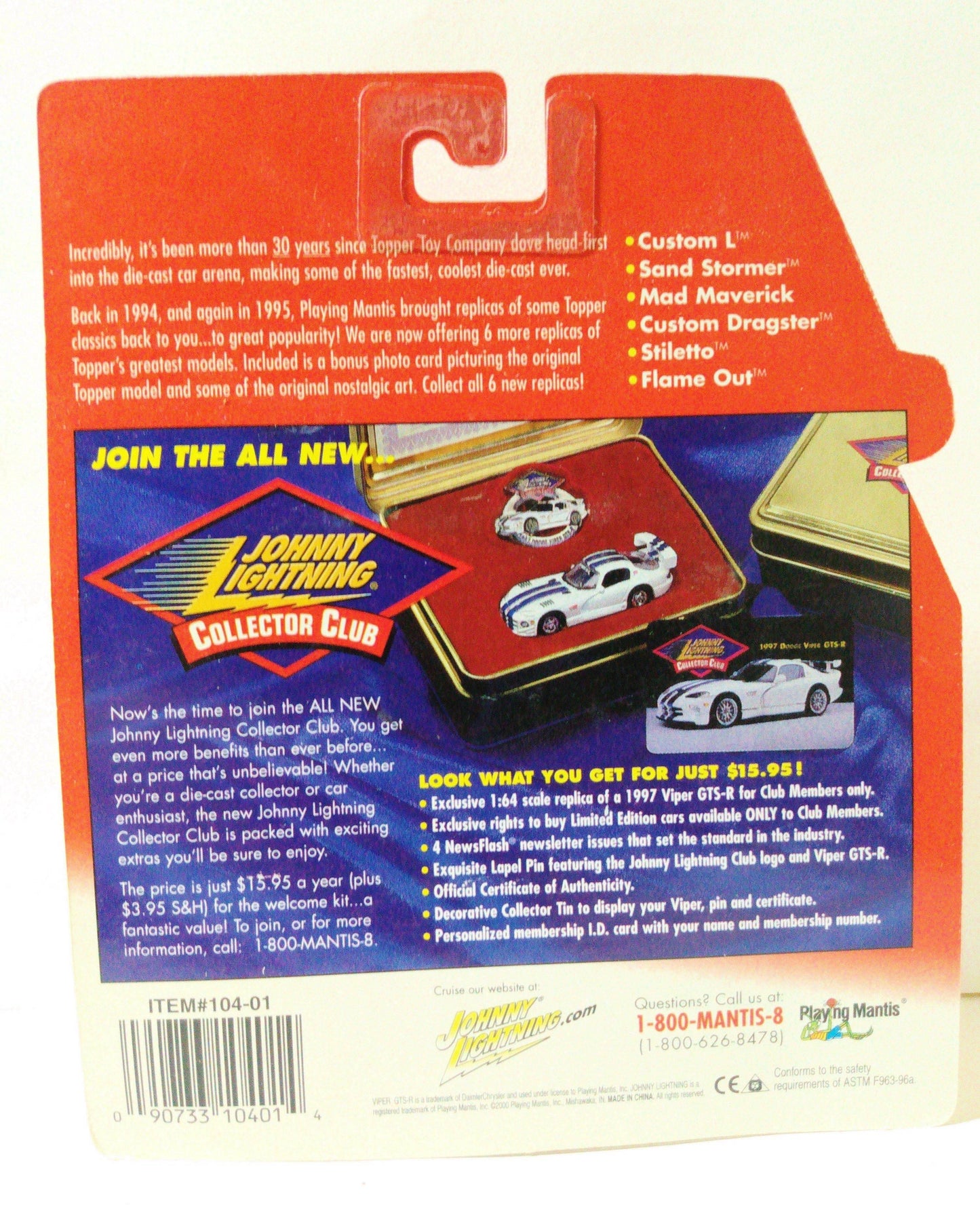 Johnny Lightning Topper Series Stiletto Diecast Metal Car Red 2000 - TulipStuff