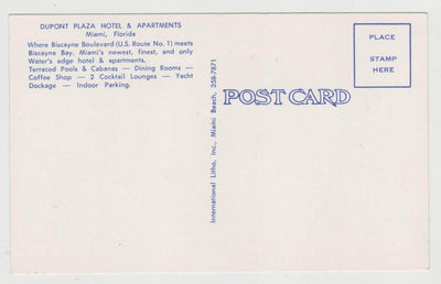 Dupont Plaza Hotel and Apartments Miami Florida 1950's Postcard - TulipStuff