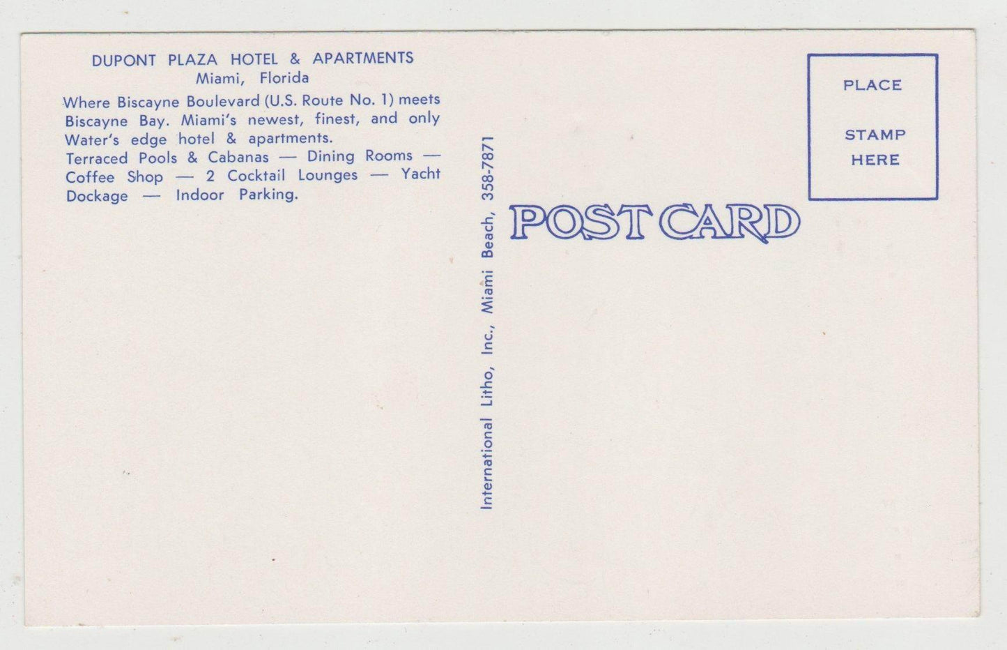 Dupont Plaza Hotel and Apartments Miami Florida 1950's Postcard - TulipStuff