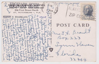Edgepark Hotel 1st St N St Petersburg Florida Early 1960's Postcard - TulipStuff
