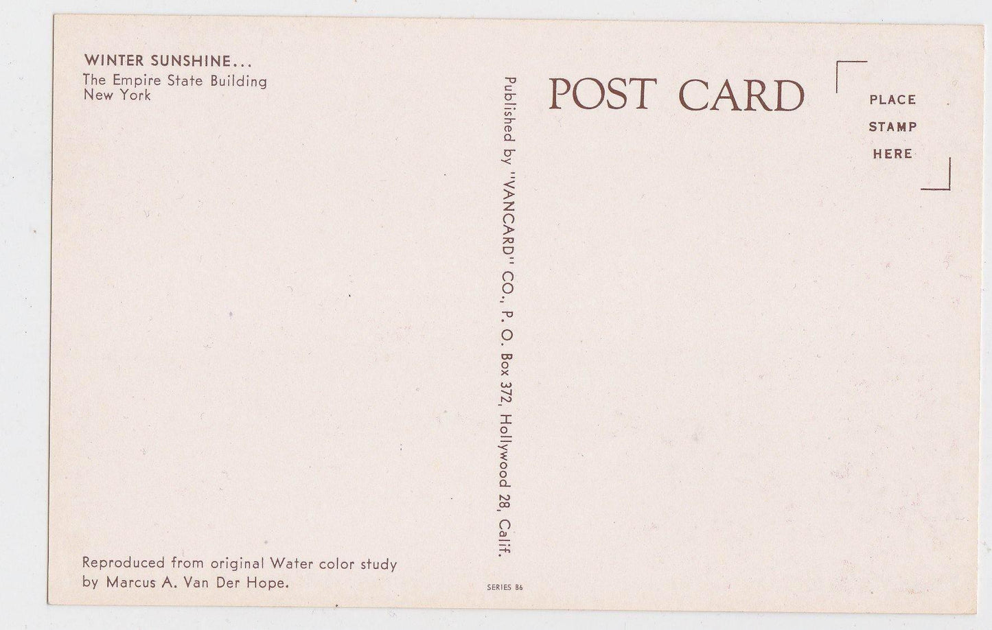 Empire State Building Winter Sunshine New York City 1950's Postcard - TulipStuff