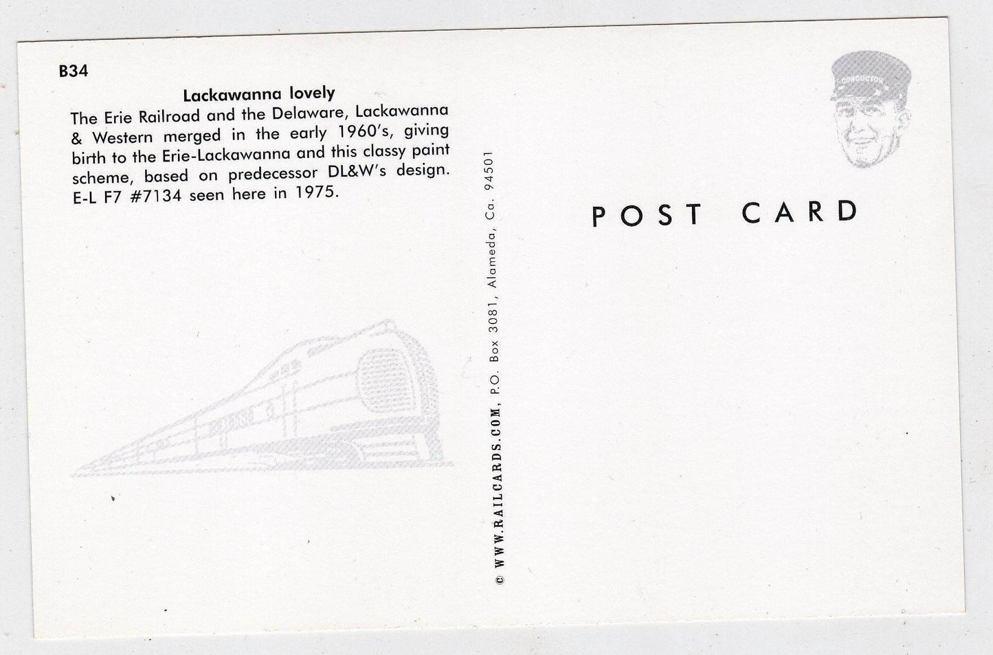 Erie Lackawanna EMD F7 Diesel Locomotive Train Postcard - TulipStuff