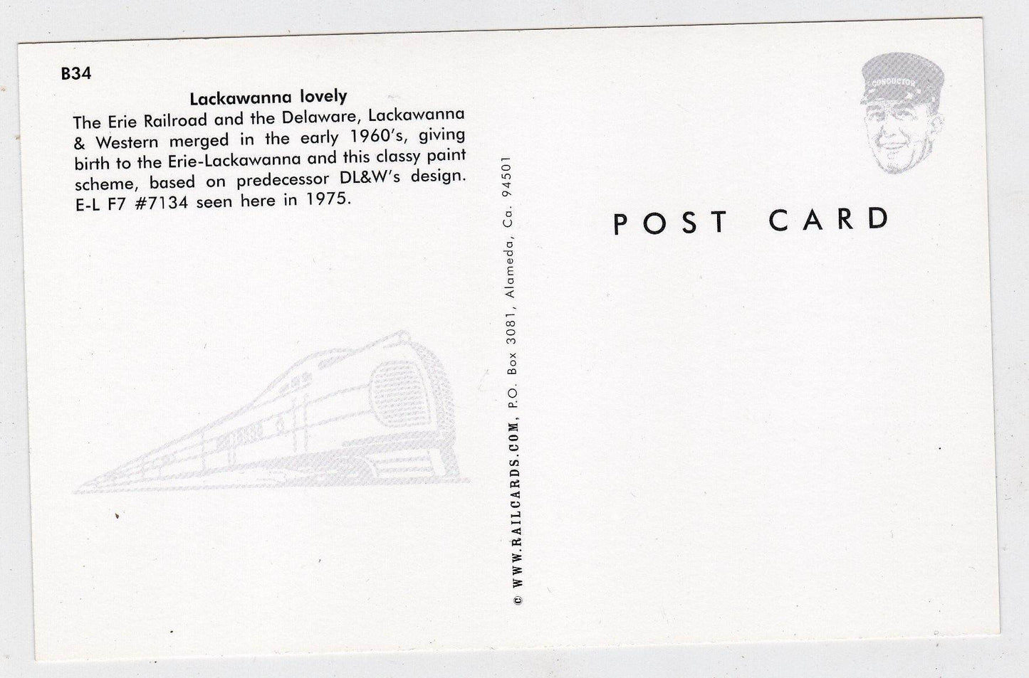 Erie Lackawanna EMD F7 Diesel Locomotive Train Postcard - TulipStuff