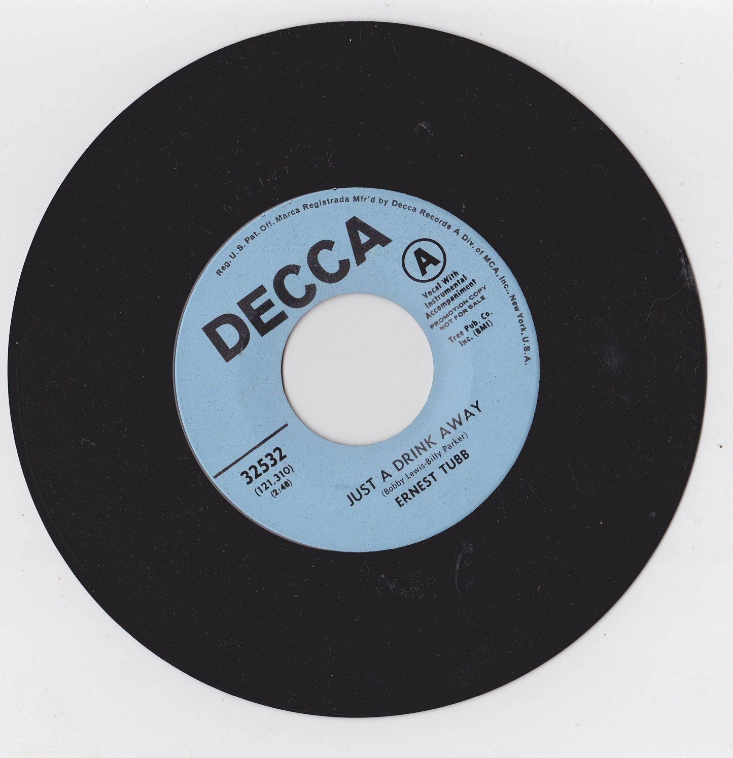 Ernest Tubb Just A Drink Away b/w One More Memory 7" Promo 1969 - TulipStuff