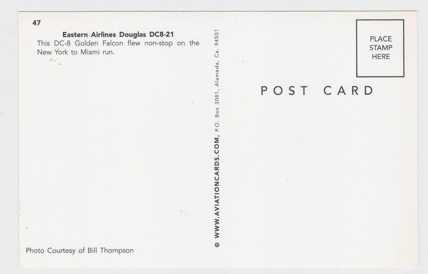 Eastern Airlines Douglas DC8-21 Golden Falcon Postcard - TulipStuff