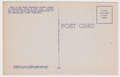 Fountain and Garden Rosicrucian Park San Jose CA 1940's - TulipStuff