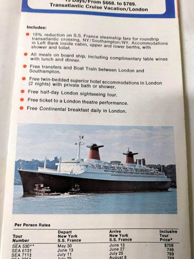 French Line ss France Great European Vacations 1974 Brochure - TulipStuff
