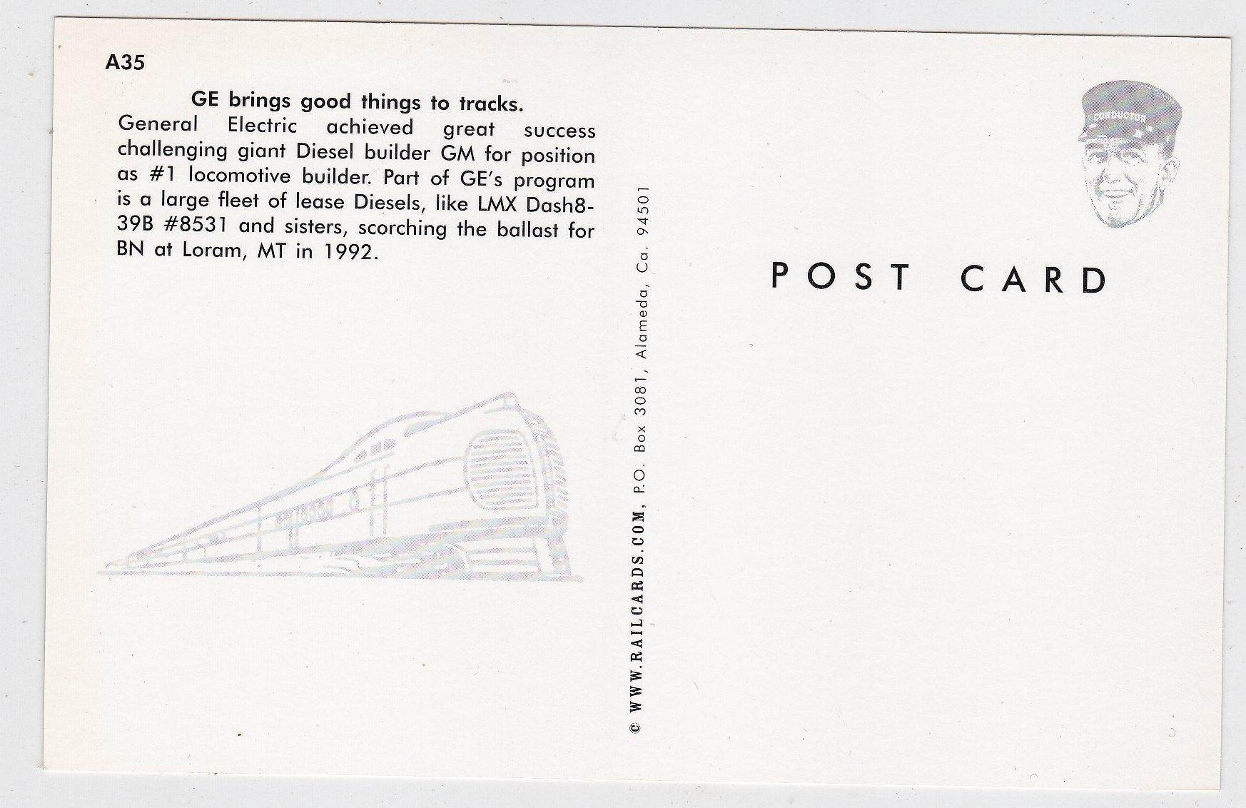 GE LMX Dash8-39B  Diesel Locomotive at Loram MT in 1992 - TulipStuff