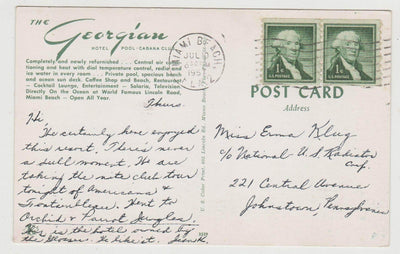 Georgian Hotel Pool Cabana Club Miami Beach Florida 1957 Postcard - TulipStuff