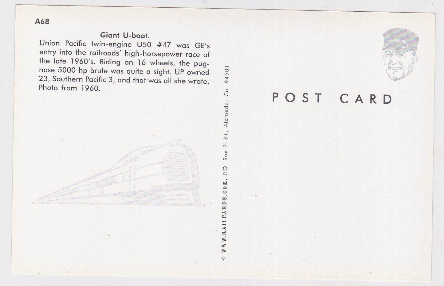 Union Pacific GE U50 U-Boat Locomotive Train  Postcard - TulipStuff
