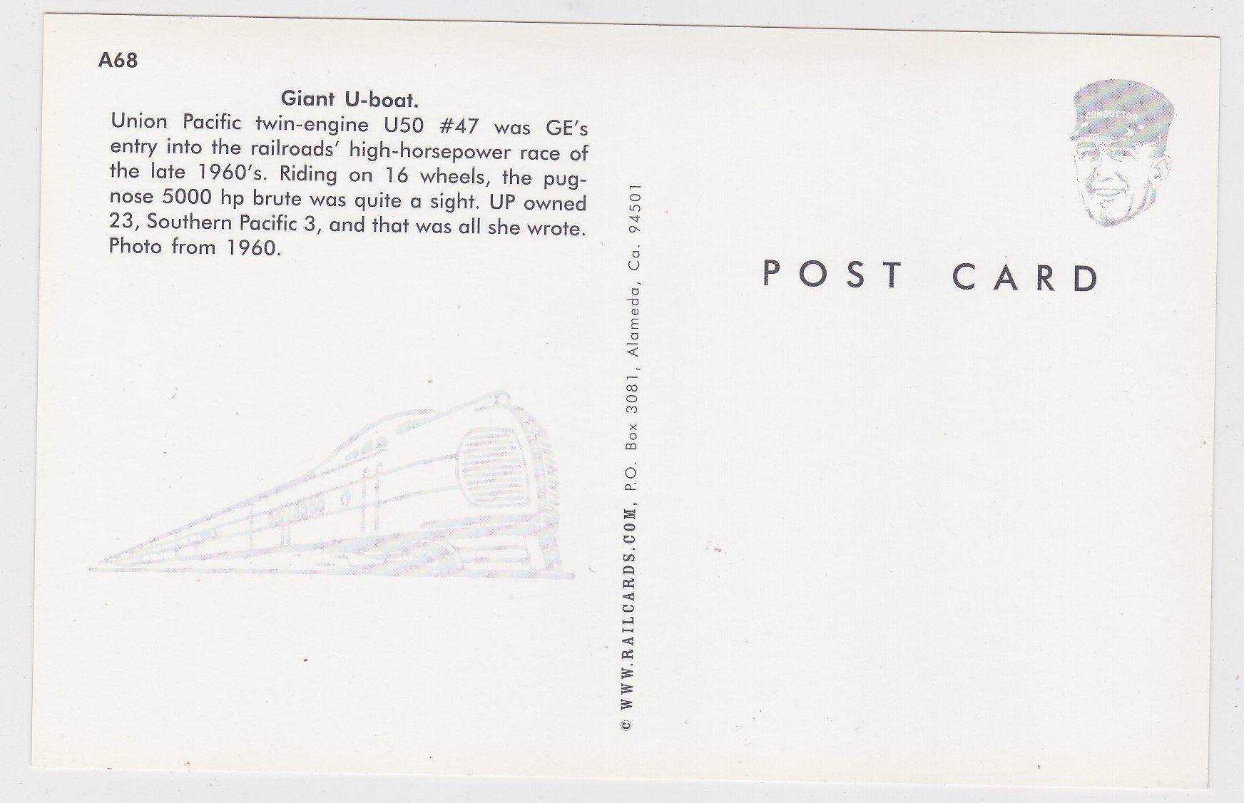 Union Pacific GE U50 U-Boat Locomotive Train  Postcard - TulipStuff