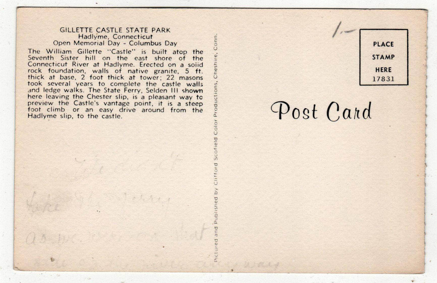 Gillette Castle State Park Ferry Selden III Connecticut 1960's Postcard - TulipStuff