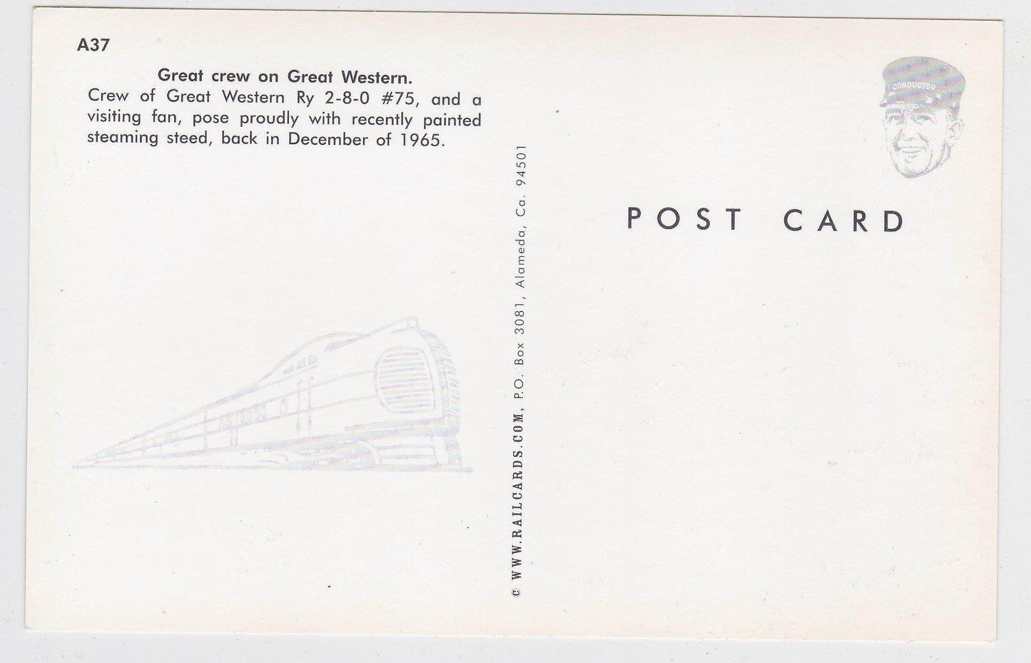 Great Western Railway #75 2-8-0 Steam Locomotive Train Crew 1965 - TulipStuff