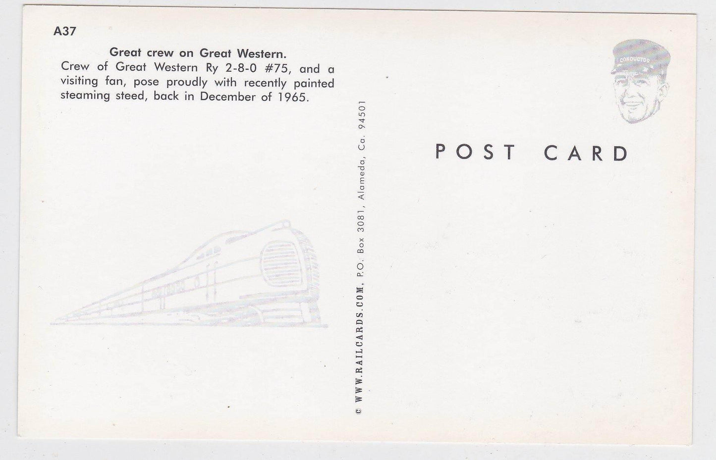 Great Western Railway #75 2-8-0 Steam Locomotive Train Crew 1965 - TulipStuff
