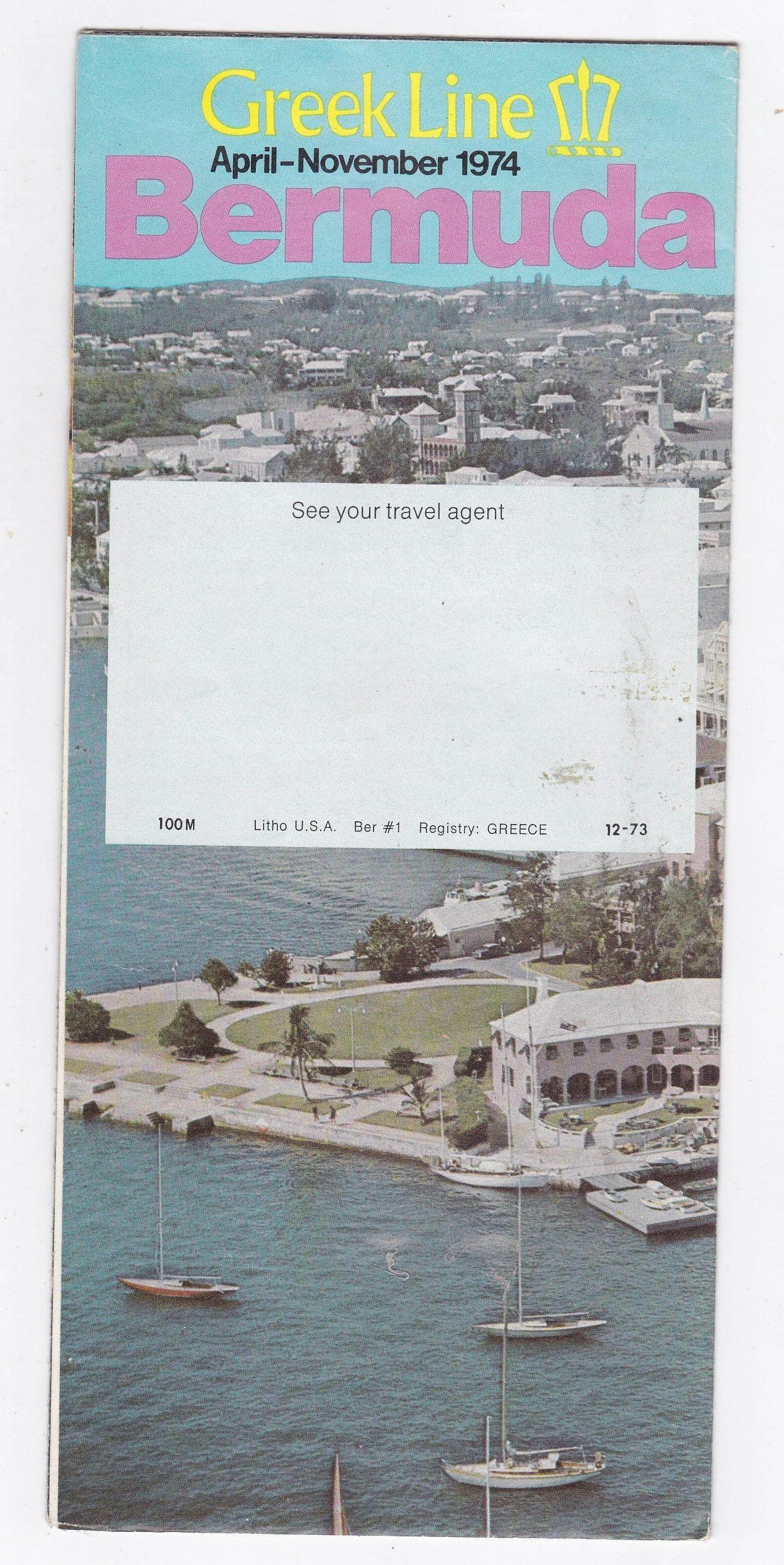 Greek Line TSS Queen Anna Maria 1974 Bermuda Cruises Brochure - TulipStuff