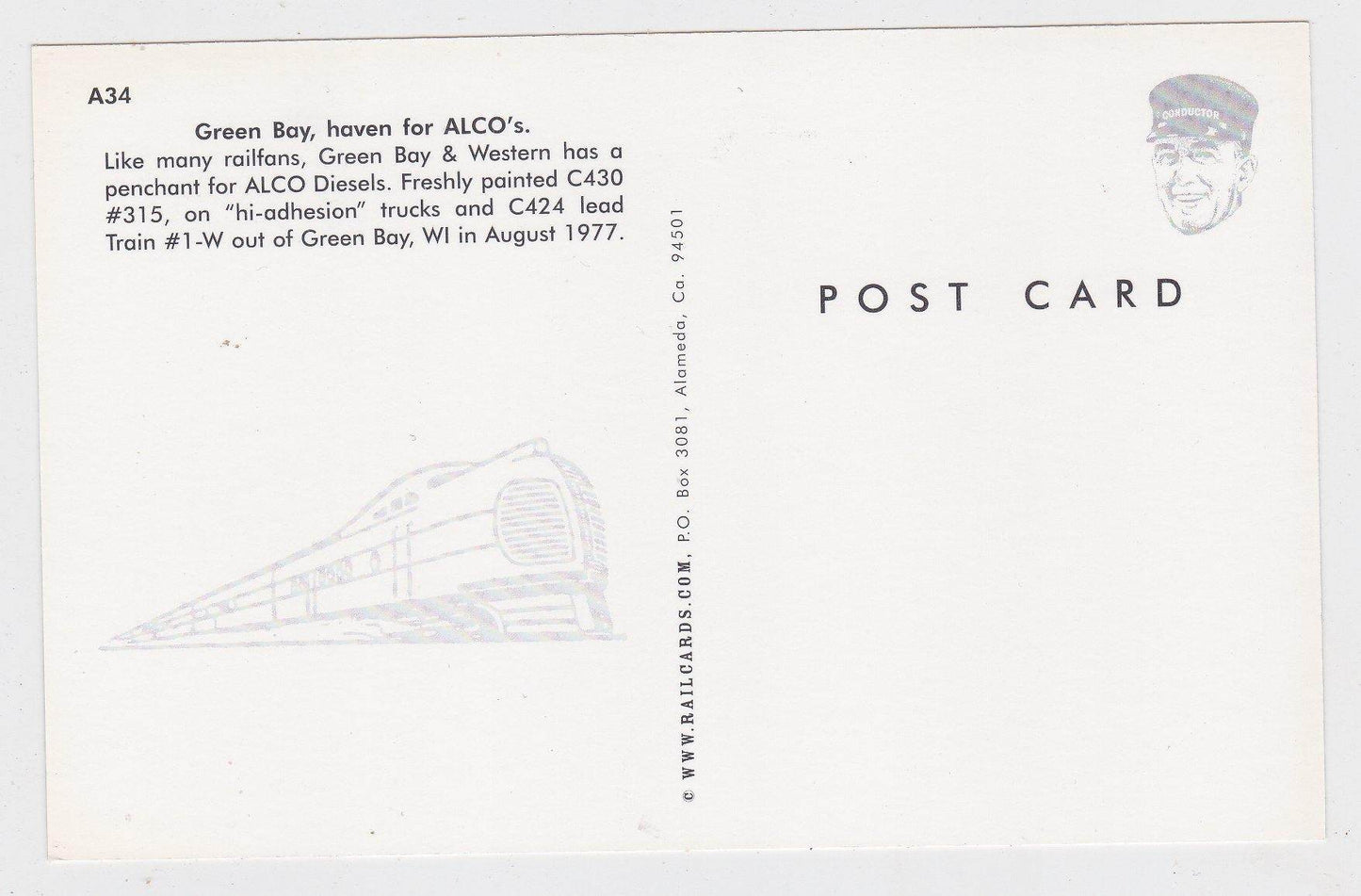 Green Bay & Western Railroad Alco C430 Locomotive Postcard - TulipStuff