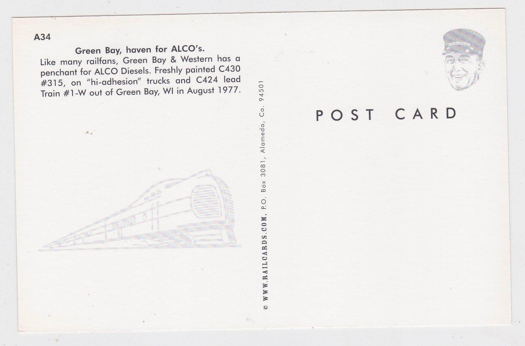 Green Bay & Western Railroad Alco C430 Locomotive Postcard - TulipStuff