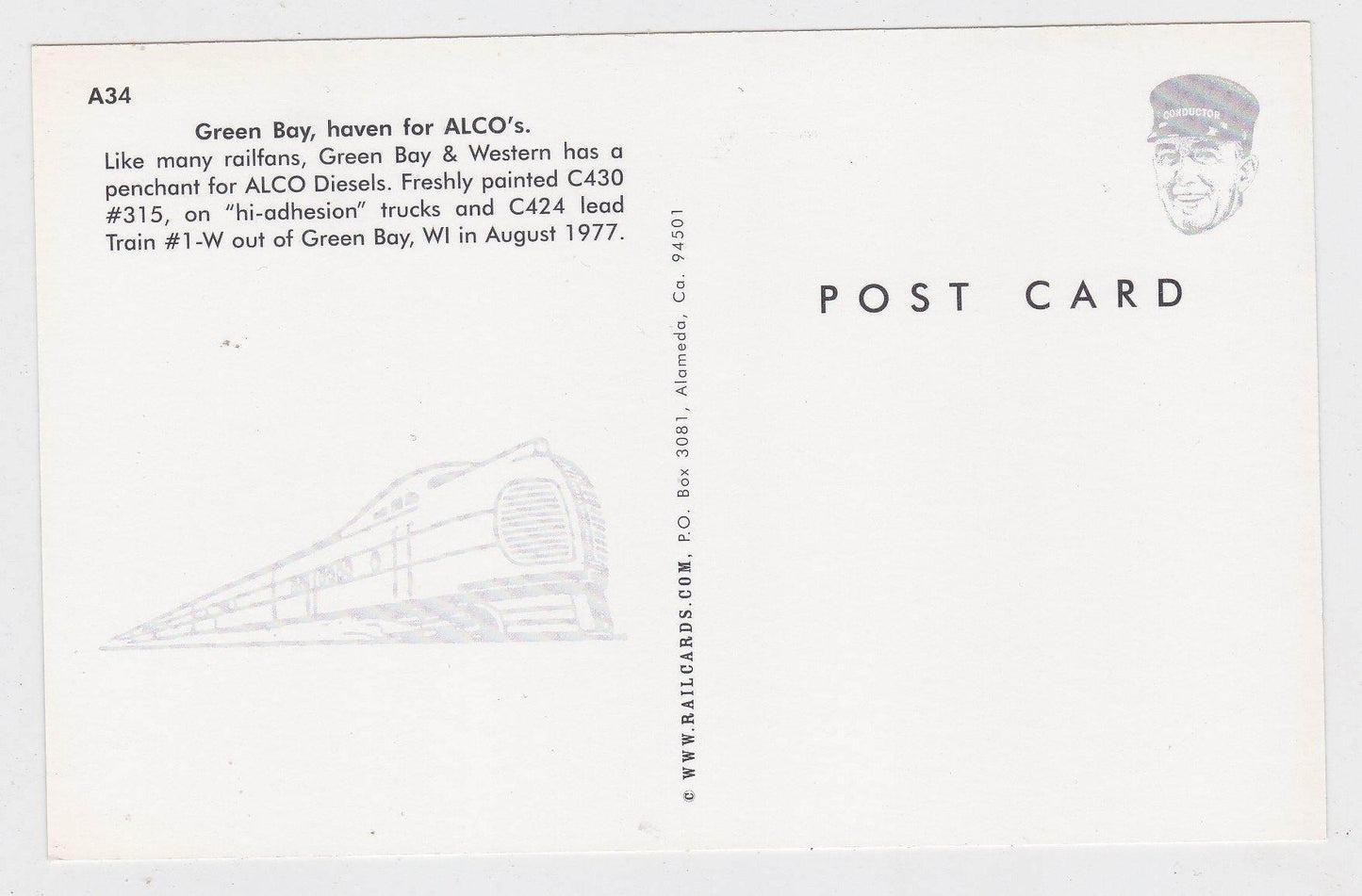 Green Bay & Western Railroad Alco C430 Locomotive Postcard - TulipStuff