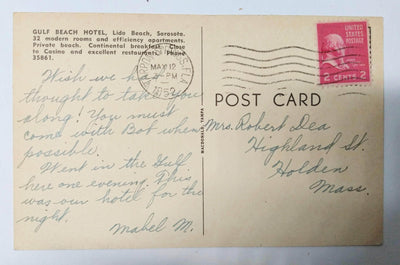 Gulf Beach Hotel Lido Beach Sarasota Florida 1952 - TulipStuff