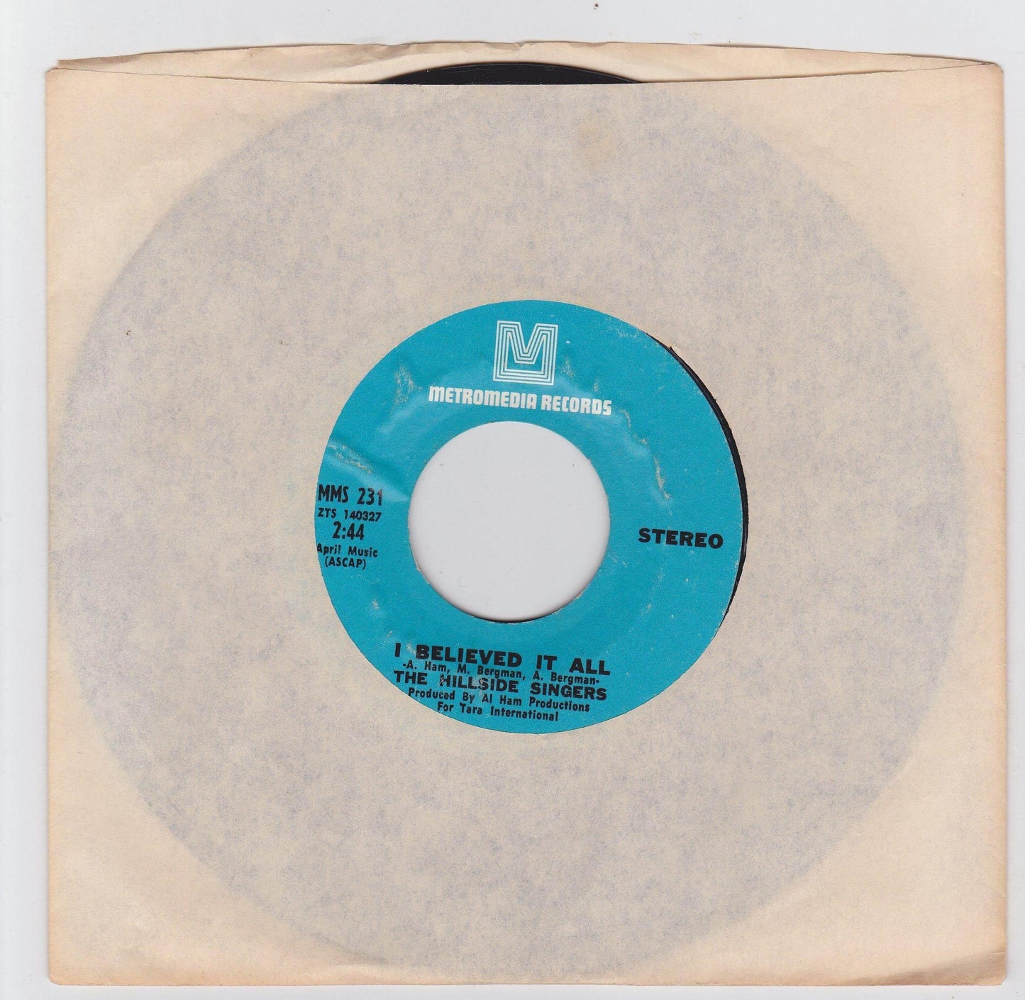The Hillside Singers I'd Like To Teach The World To Sing In Perfect Harmony 7" - TulipStuff