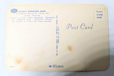 Hinton's Downtown Motel Laramie Wyoming 1960's Postcard - TulipStuff