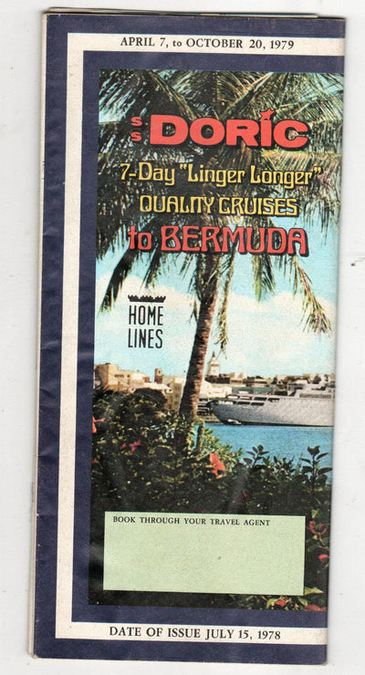 Home Lines ss Doric 1979 NY to Bermuda Cruises Brochure - TulipStuff