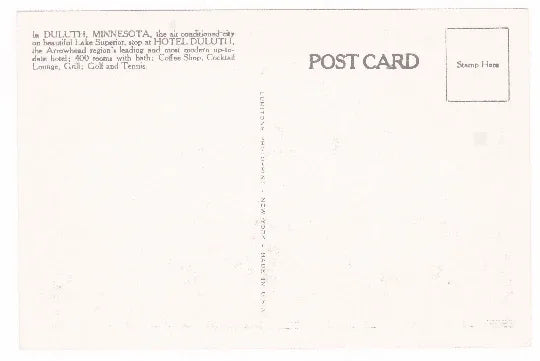 Hotel Duluth Vintage Postcard Duluth Minnesota 1940's - TulipStuff