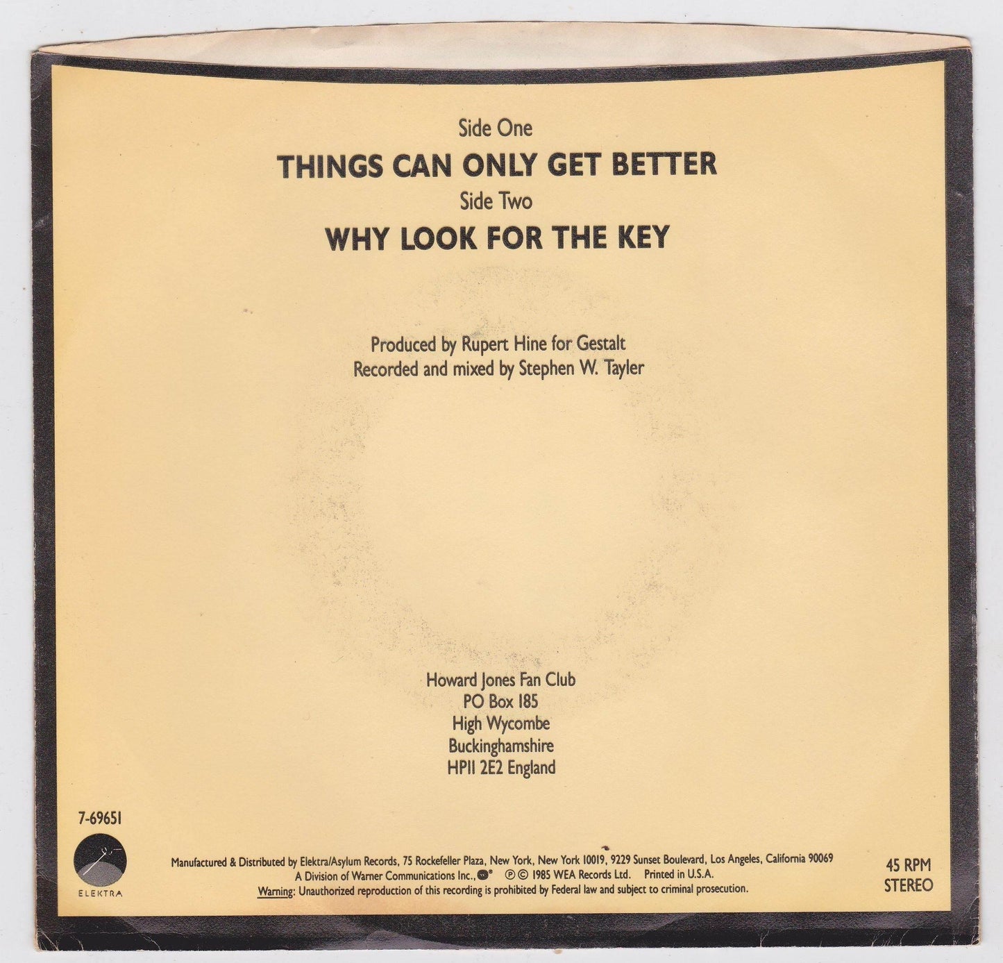 Howard Jones Things Can Only Get Better 7" 45rpm Vinyl Record Synthpop 1985 - TulipStuff