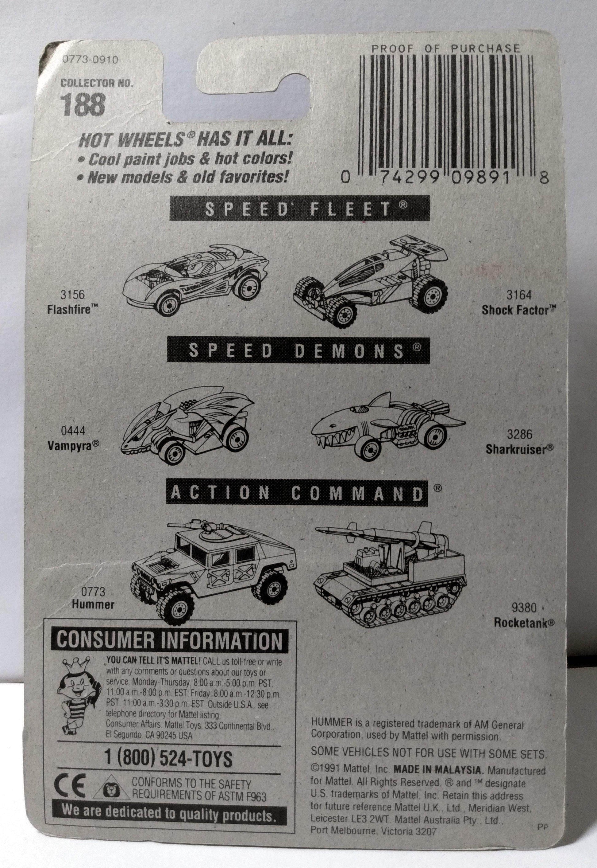 Hot Wheels Collector #188 Hummer Hummvee Military Vehicle 1996 - TulipStuff