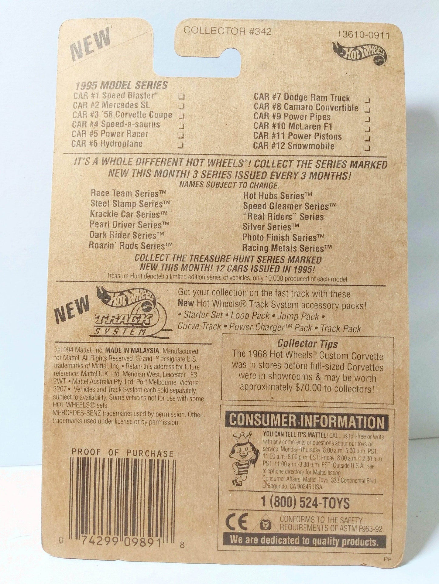 Hot Wheels 1995 Model Series Mercedes SL Convertible Collector #342 - TulipStuff