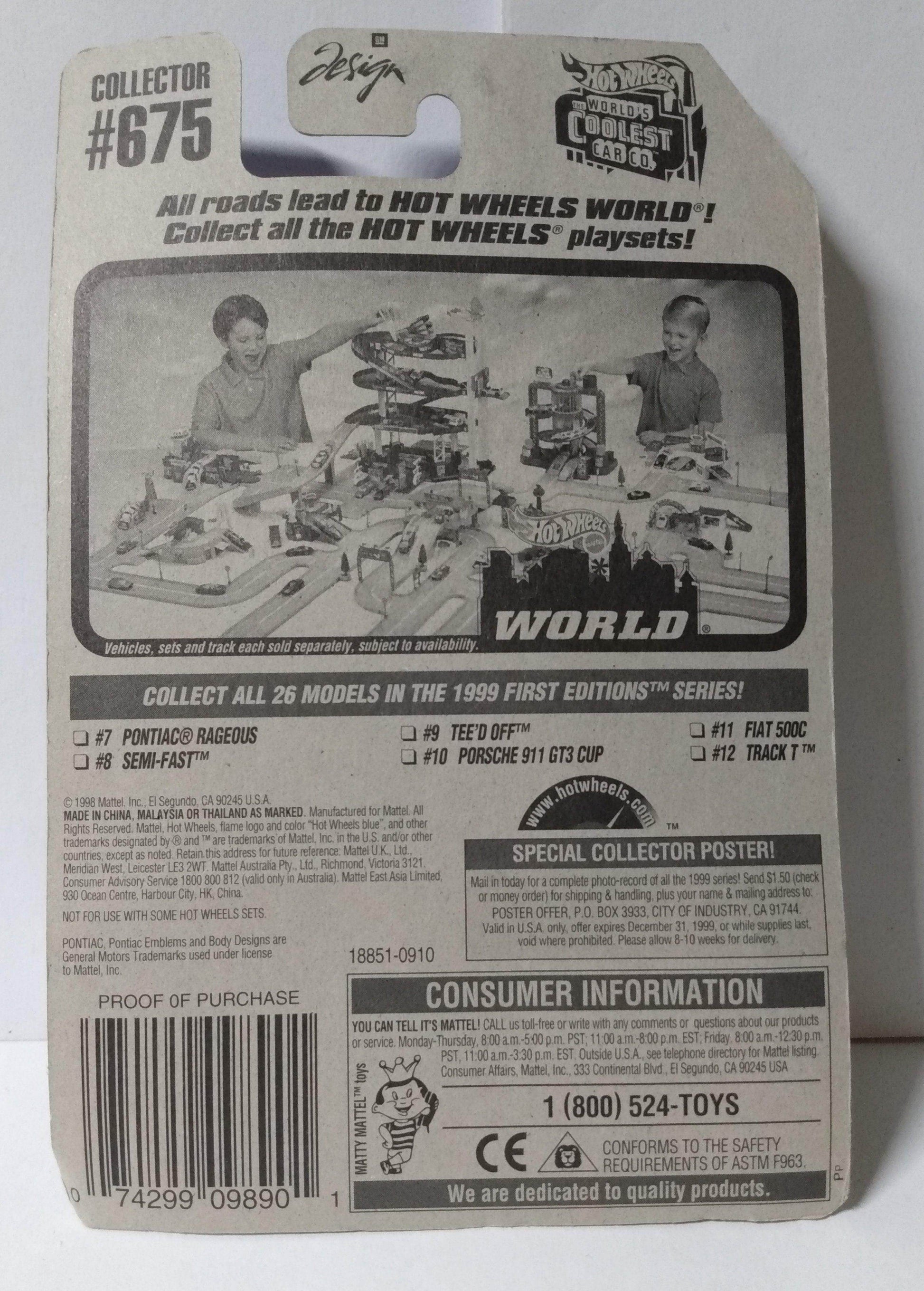 Hot Wheels 1999 First Editions Pontiac Rageous Collector #675 - TulipStuff