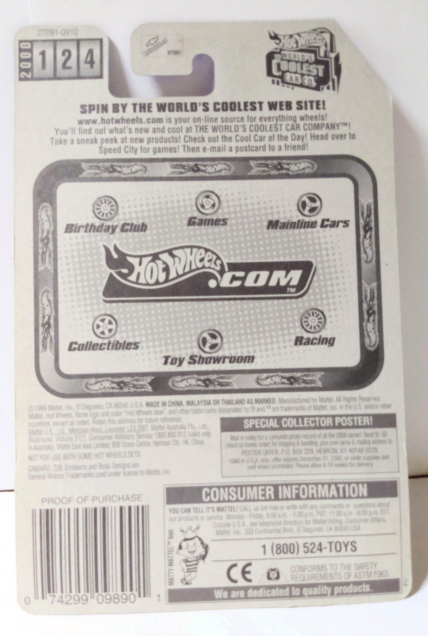 Hot Wheels 2000 Collector #124 Chevrolet Camaro Z28 - TulipStuff