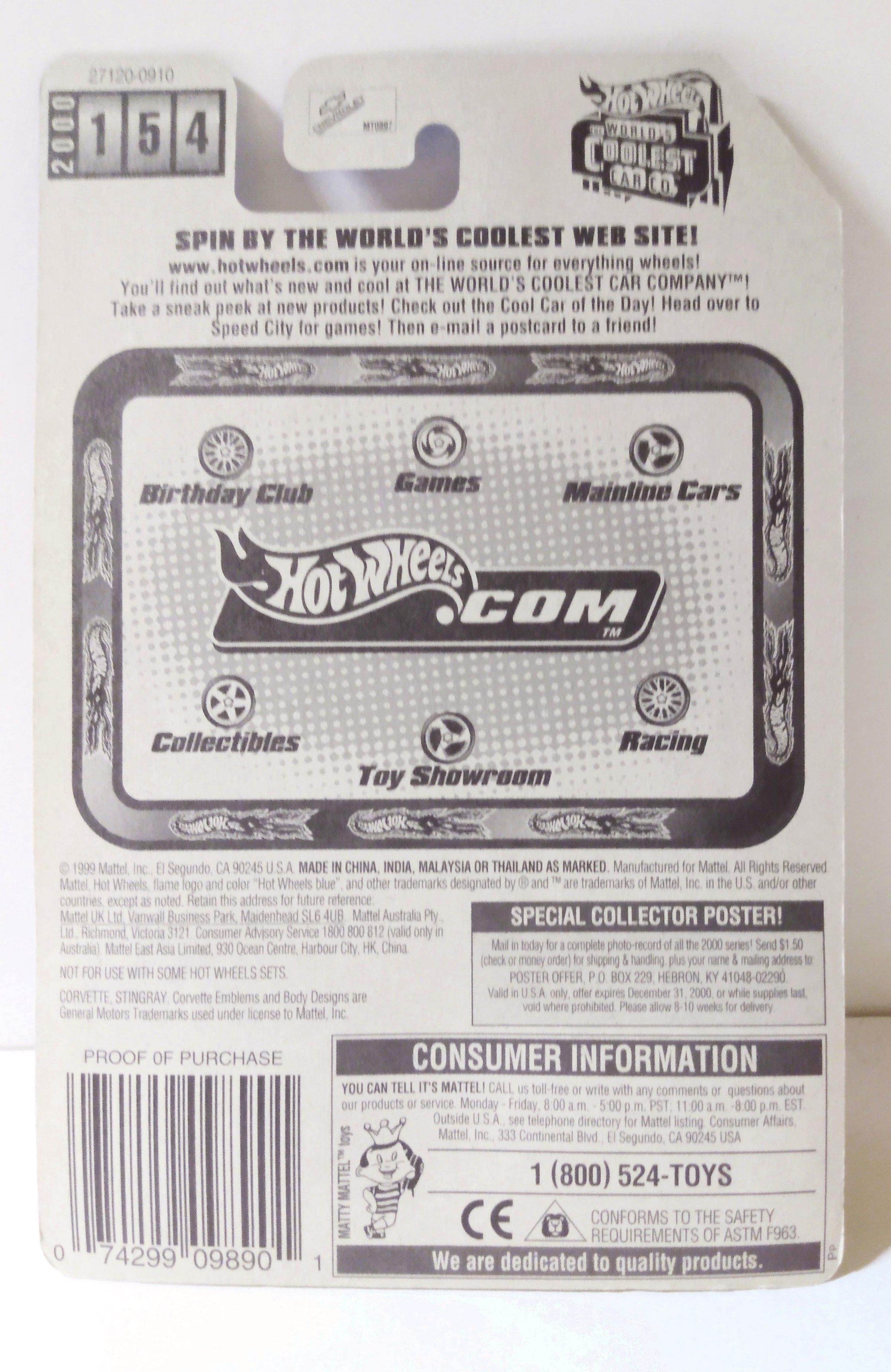 Hot Wheels 2000 Collector #154 Chevrolet Corvette Stingray 5 dot - TulipStuff