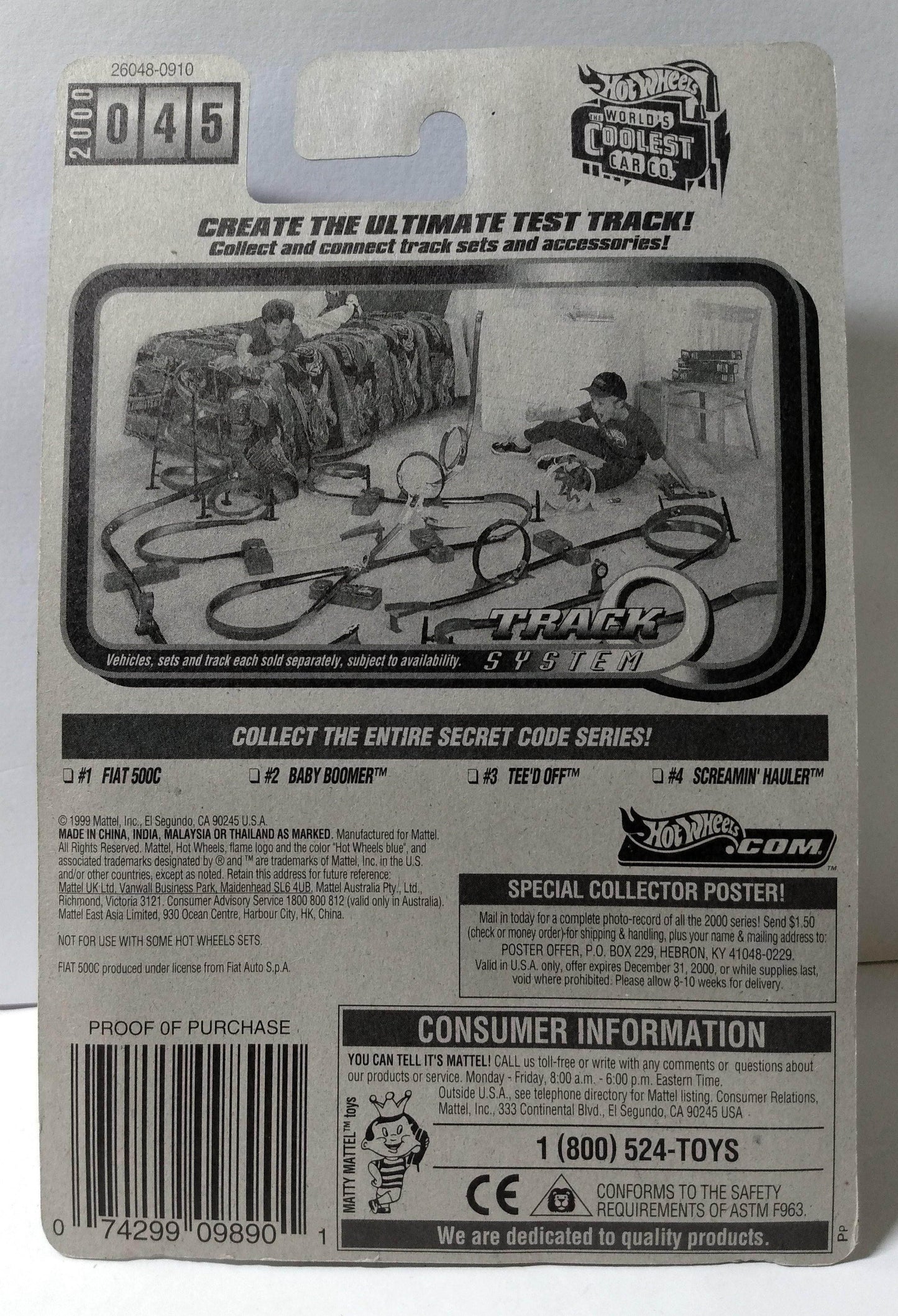 Hot Wheels Secret Code Fiat 500C 2000 Collector #045 - TulipStuff