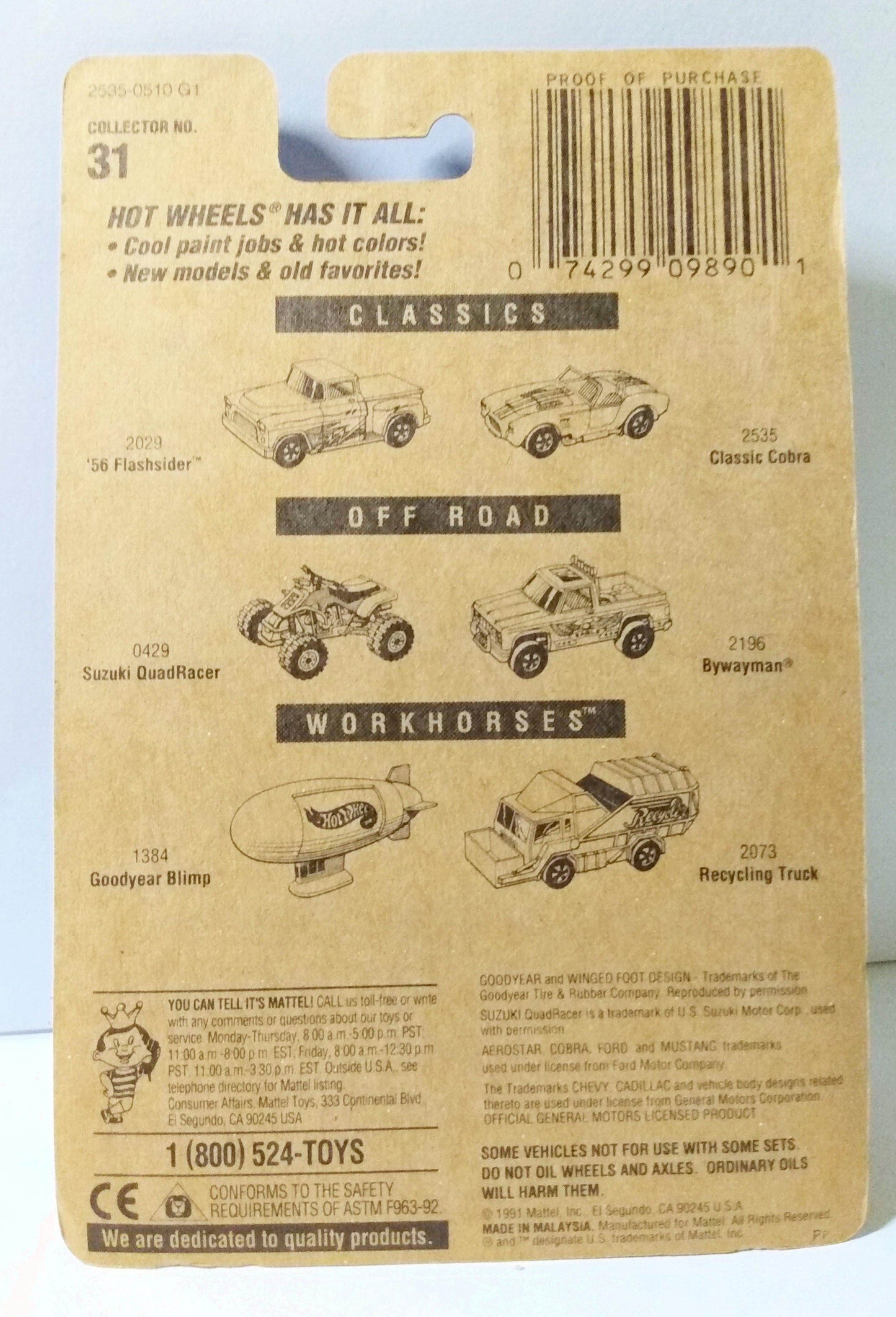 Hot Wheels Collector #31 Classic Cobra Shelby 1991 bw - TulipStuff