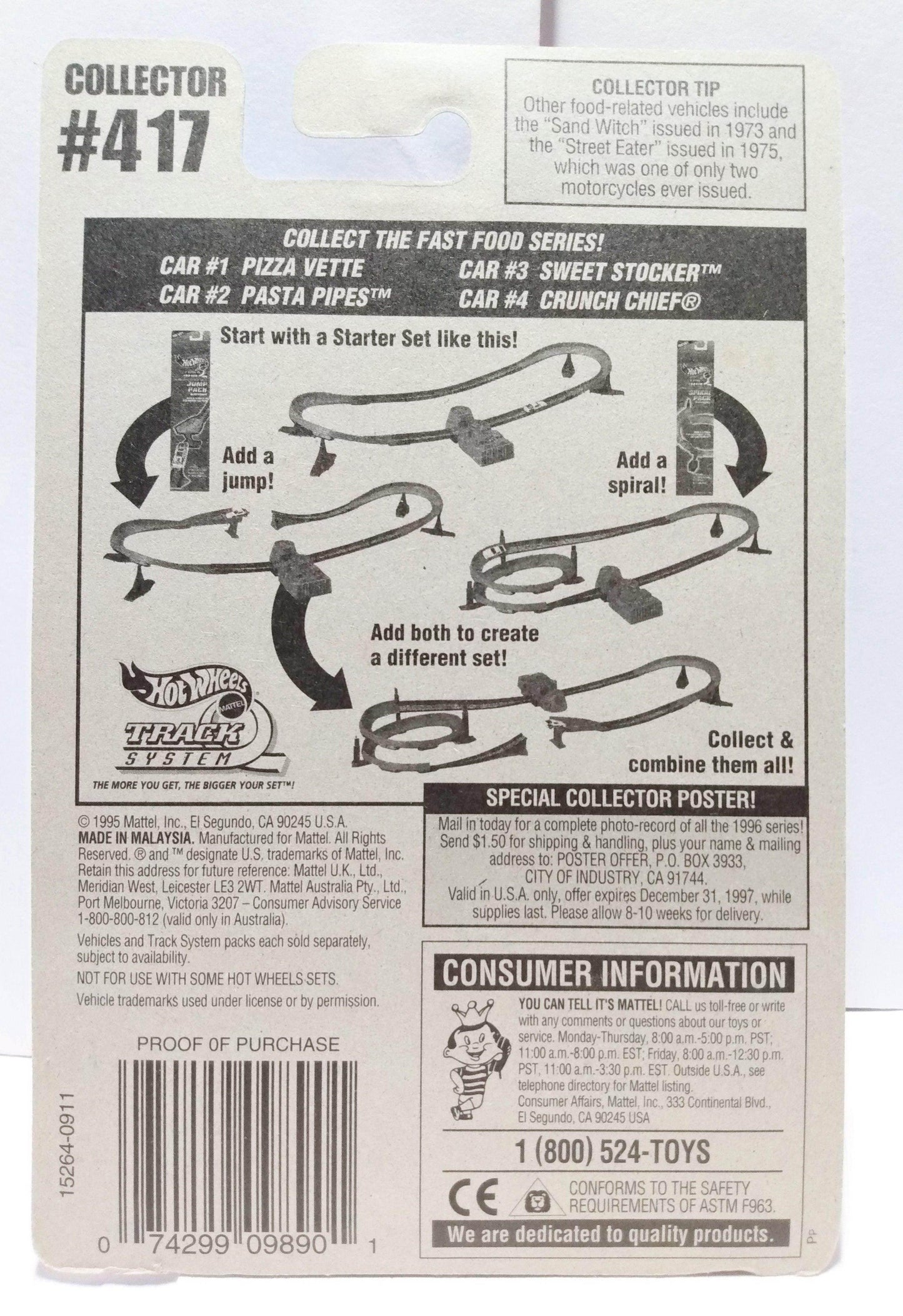 Hot Wheels Fast Food Series Pasta Pipes Collector #417 1995 - TulipStuff