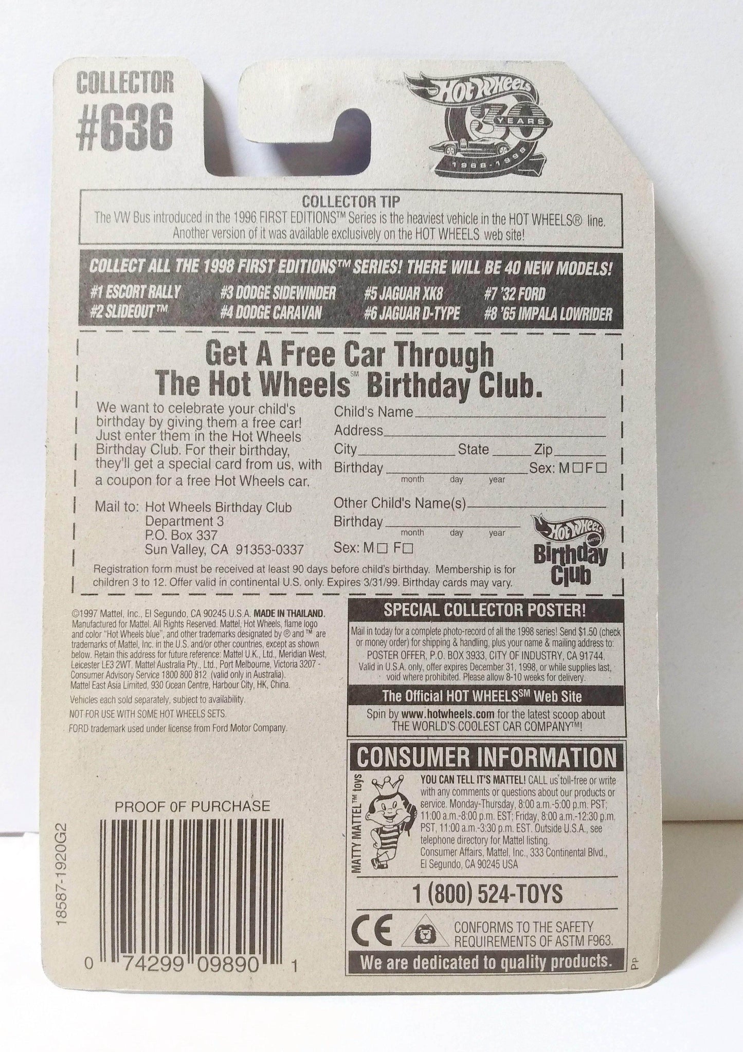 Hot Wheels 1998 First Editions '32 Ford Collector #636 dw3 - TulipStuff
