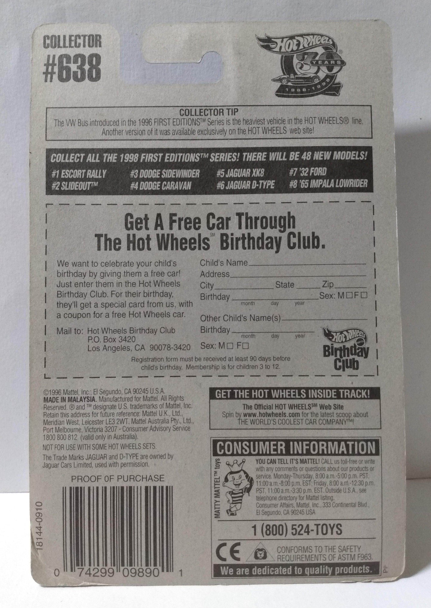 Hot Wheels 1998 First Editions Collector #638 Jaguar D-Type 48 error - TulipStuff