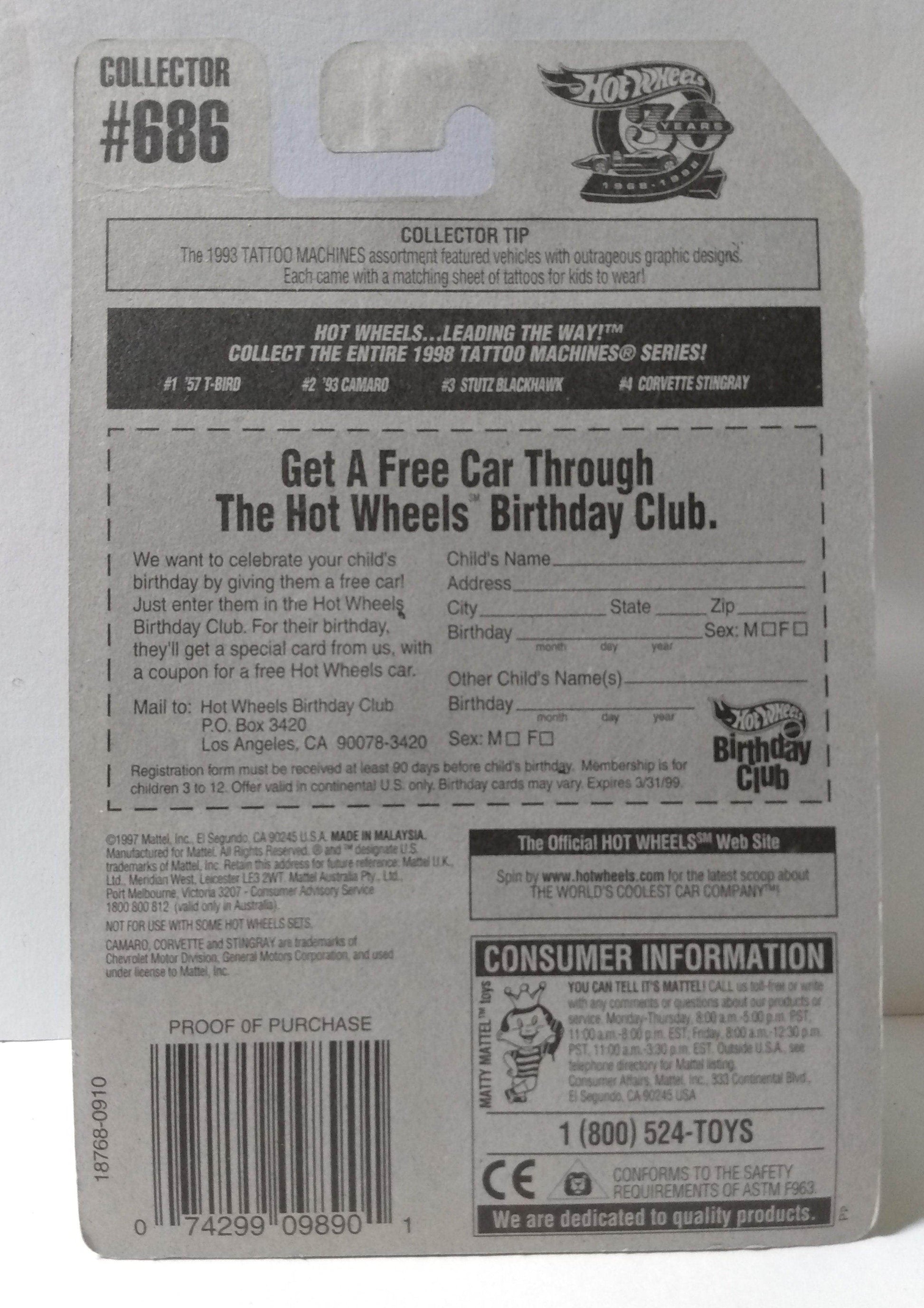 Hot Wheels Tattoo Machines Collector #686 '93 Camaro Chevrolet - TulipStuff