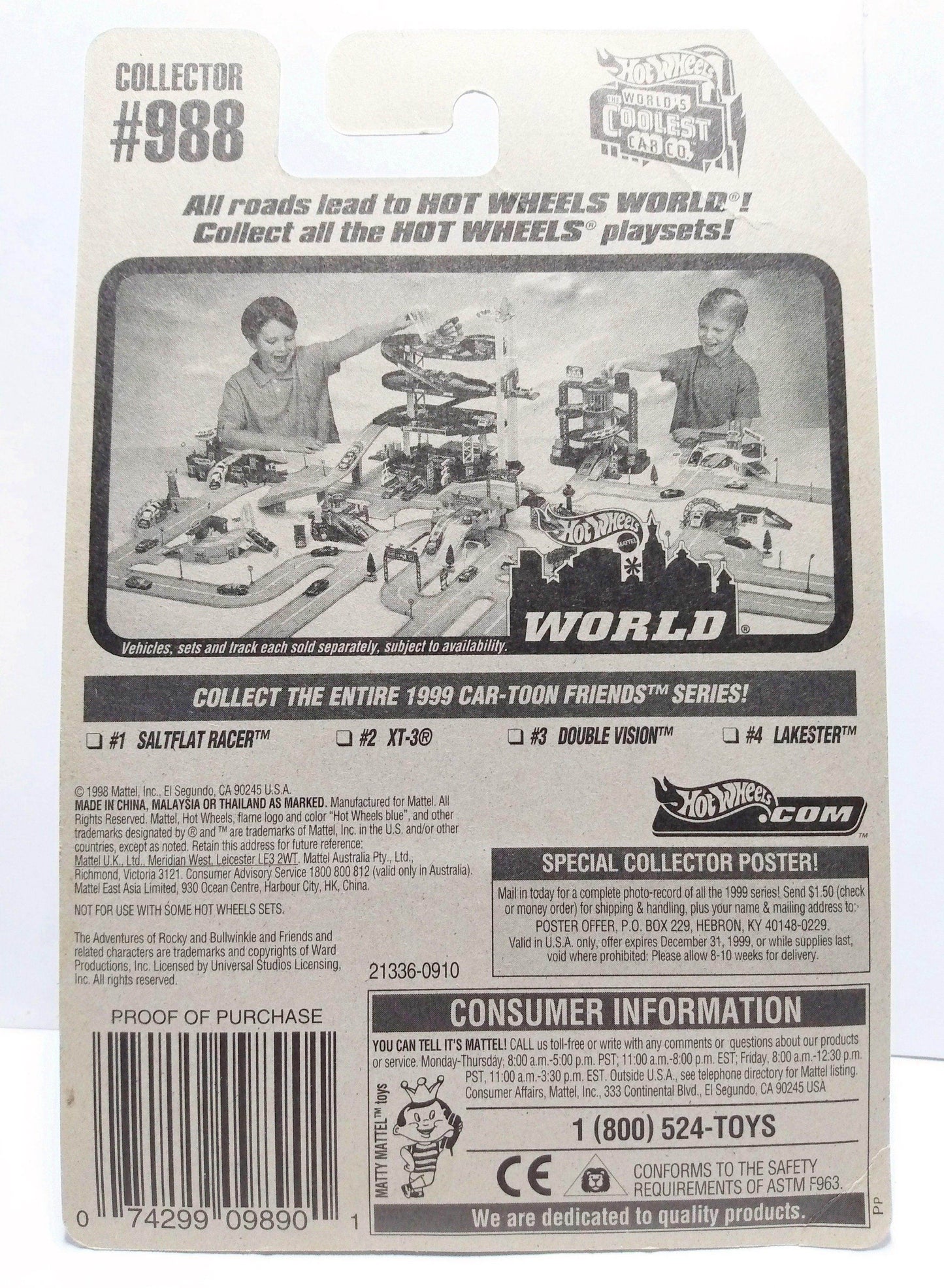 Hot Wheels Car-toon Friends Series Lakester Collector #988 1998 - TulipStuff