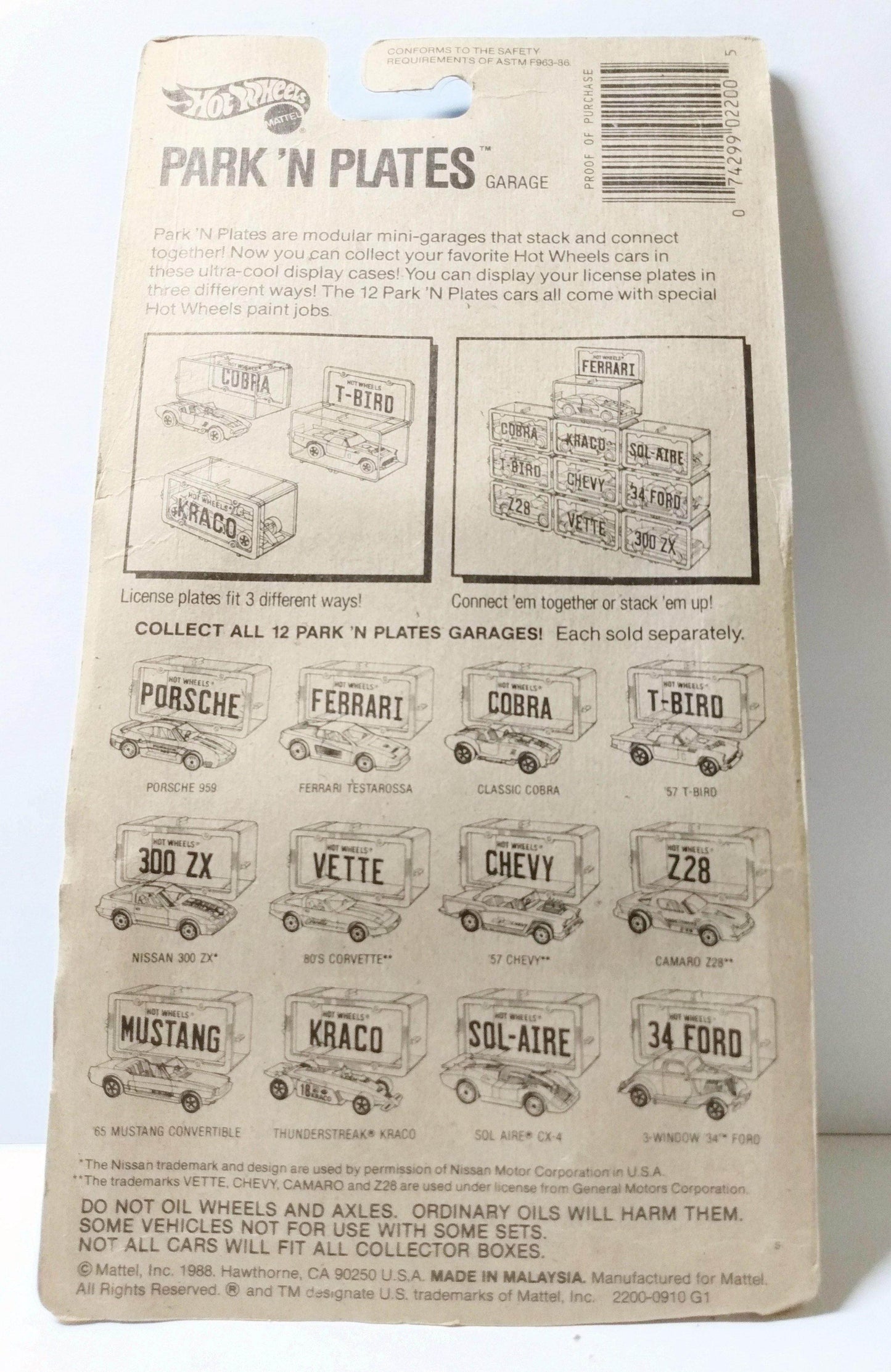 Hot Wheels Park 'N Plates Sol-Aire CX4 License Plate Garages 1988 - TulipStuff