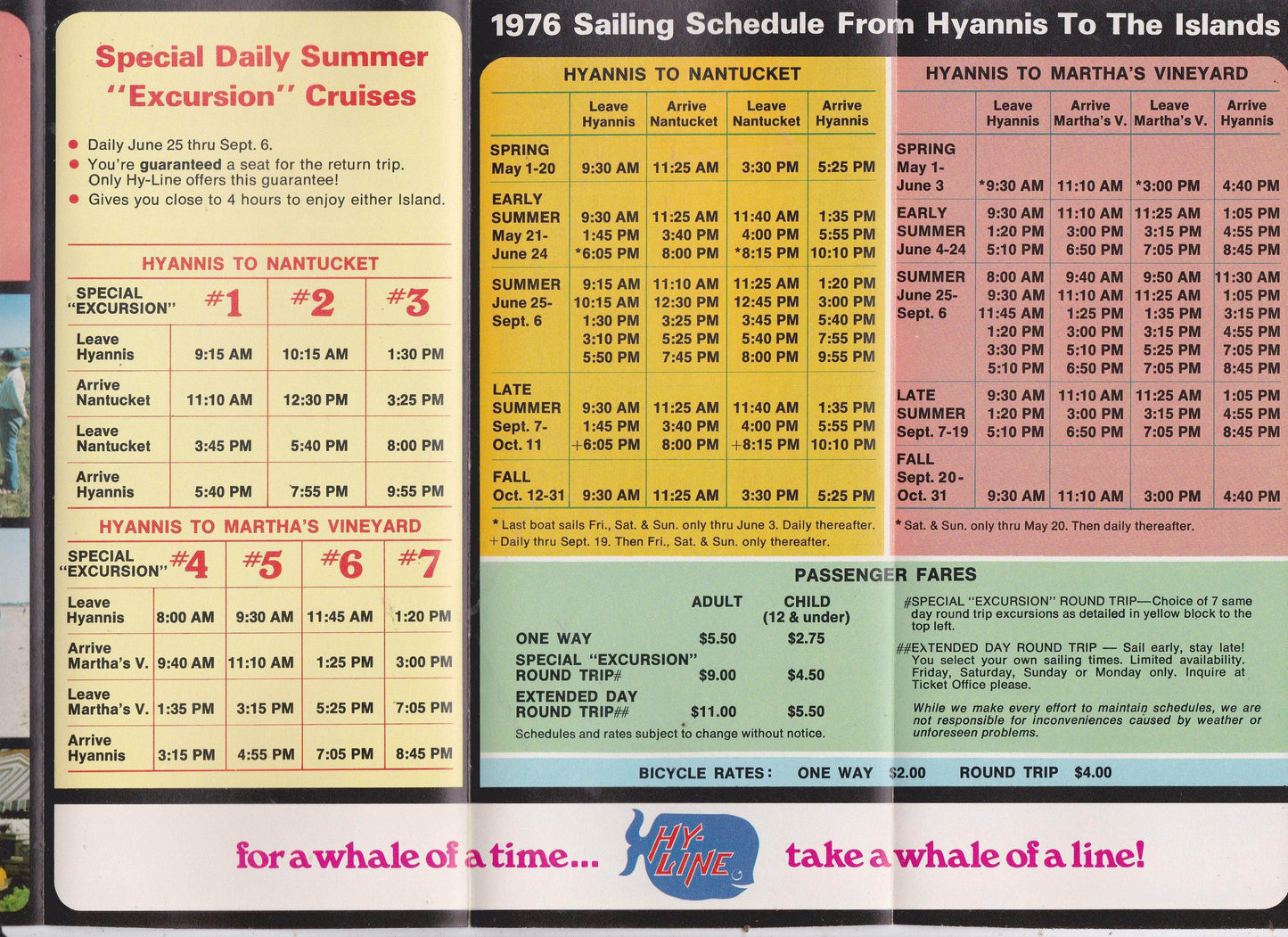 Hy-Line Nantucket Martha's Vineyard Island Cruises 1976 Brochure - TulipStuff