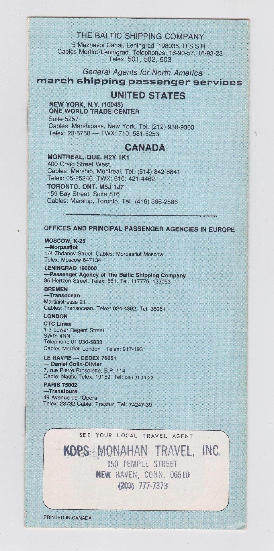 Baltic Shipping Co Mikhail Lermontov Alexandr Pushkin 1976 Cruises Brochure - TulipStuff