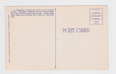St Petersburg FL Green Benches Open Air Post Office Princess Martha Hotel Postcard 1940's - TulipStuff