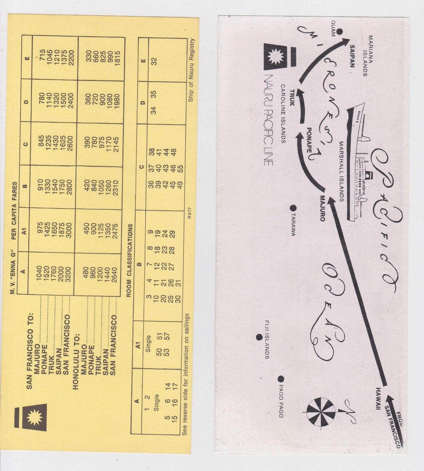 Nauru Pacific Line M.V. Enna G 1977-78 Micronesia Freighter Cruises Brochure - TulipStuff